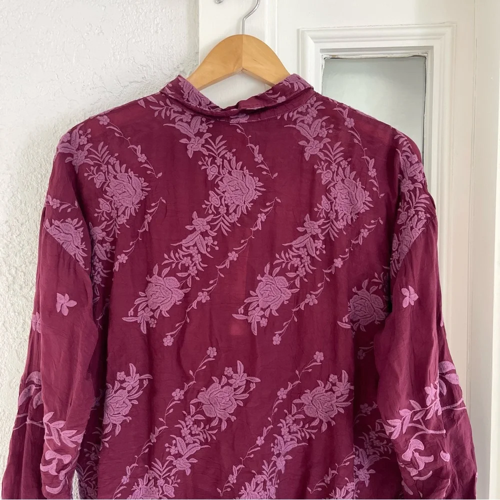NWT Johnny Was Embroidered Floral Daiso Button Up Scallop Long Sleeve Blouse - Picture 11 of 12